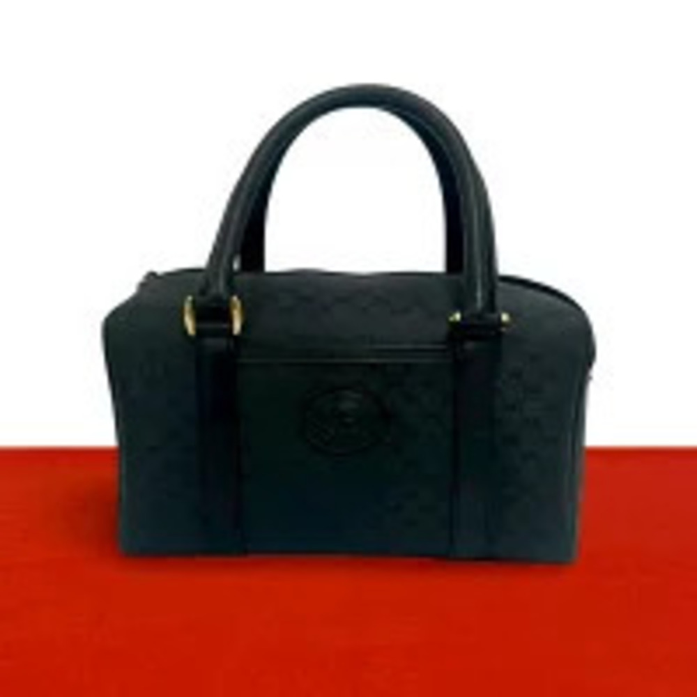 Gucci GG Leather Handbag Boston Bag Black